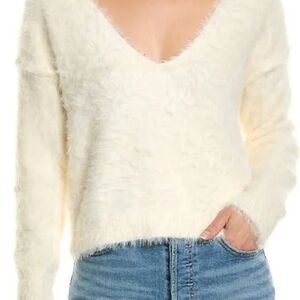 Free People Cream V-Neck Sweater